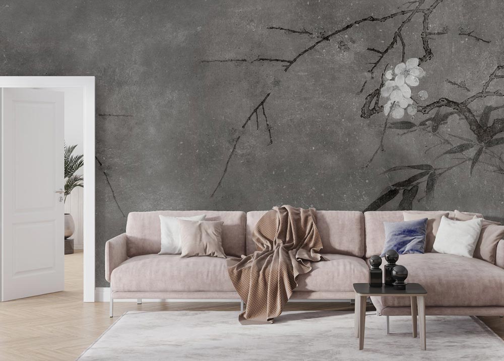 Wall'n Love Horizon - Gałęzie kwiatowe na szarym tle