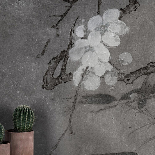Wall'n Love Horizon - Gałęzie kwiatowe na szarym tle