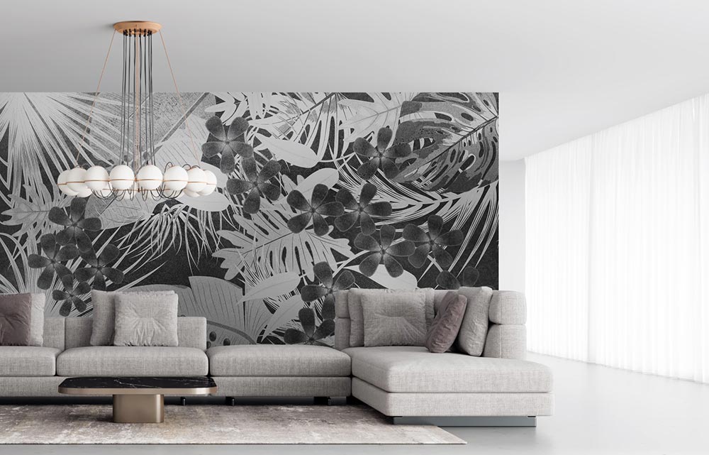 Wall'n Love Horizon - Duże liście na szarym tle