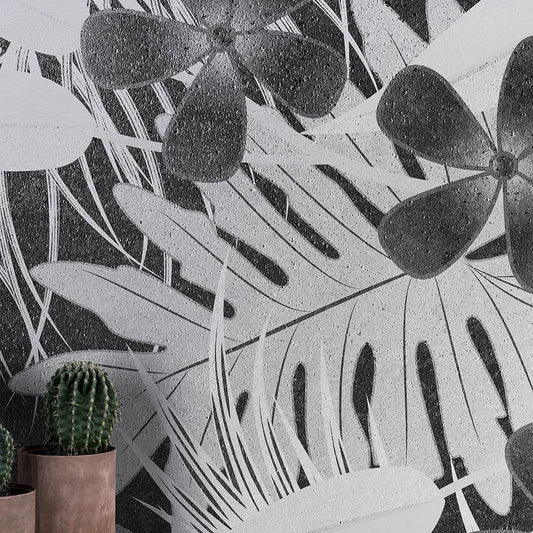 Wall'n Love Horizon - Duże liście na szarym tle