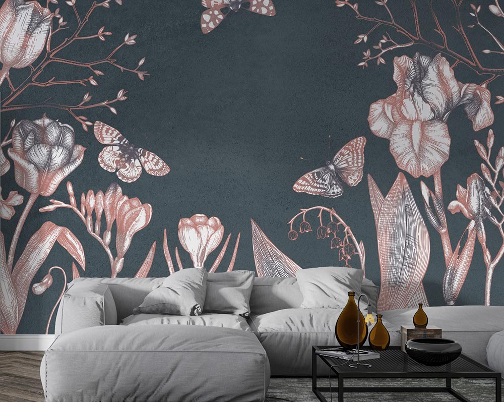 Wall'n Love Horizon - Kwiaty i motyle na niebieskim tle