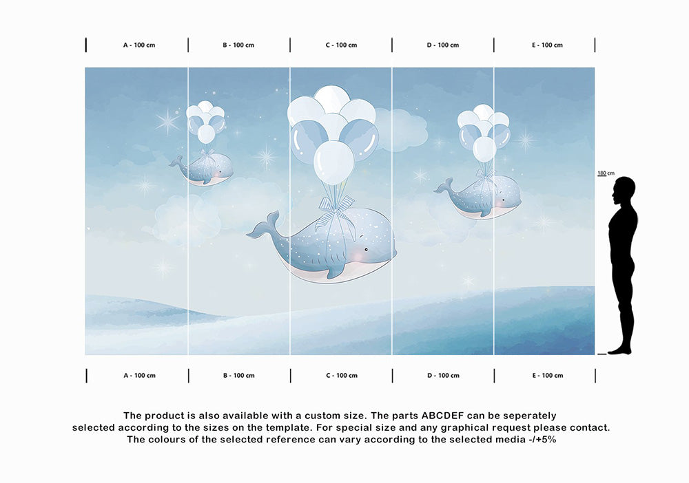 Wall'n Love Little One - Latające wieloryby niebieskie tło