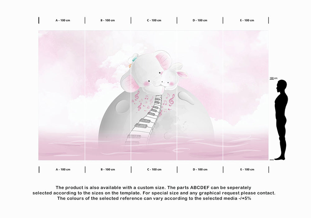 Wall'n Love Little One - Słonie w księżycu na różowym tle