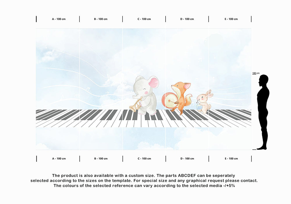 Wall'n Love Little One - Zwierzęta na niebieskim tle fortepianu