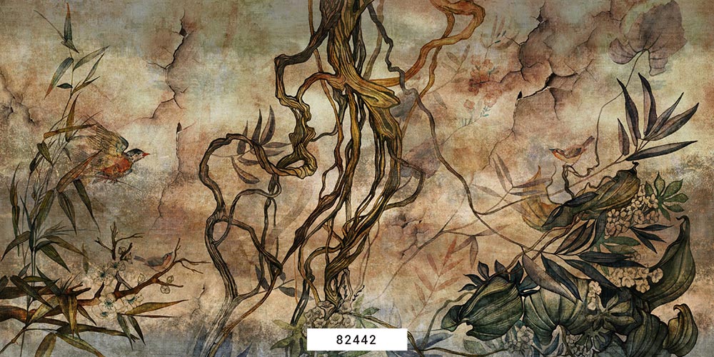 Wall'n Love Doqu - Liście i kwiaty na złotym tle