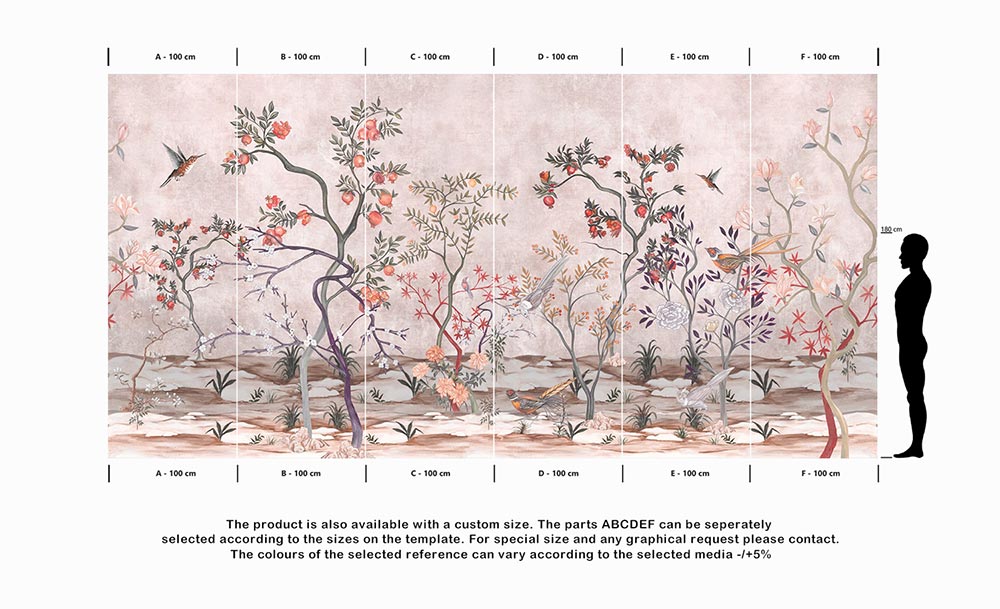 Wall'n Love Zen - Drzewka i ptaki na fioletowym tle