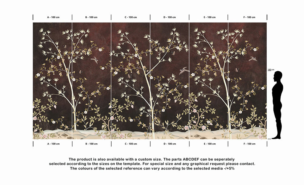 Wall'n Love Zen - Drzewa i ptaki na brązowym tle