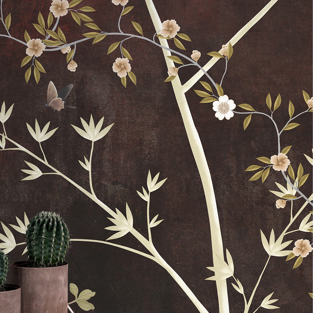 Wall'n Love Zen - Drzewa i ptaki na brązowym tle