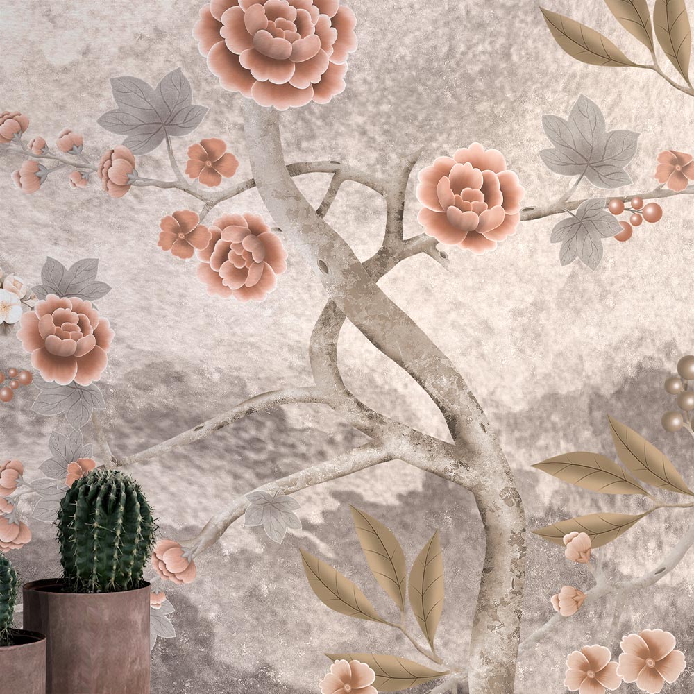 Wall'n Love Zen - Kwiaty piwoni i widok na góry