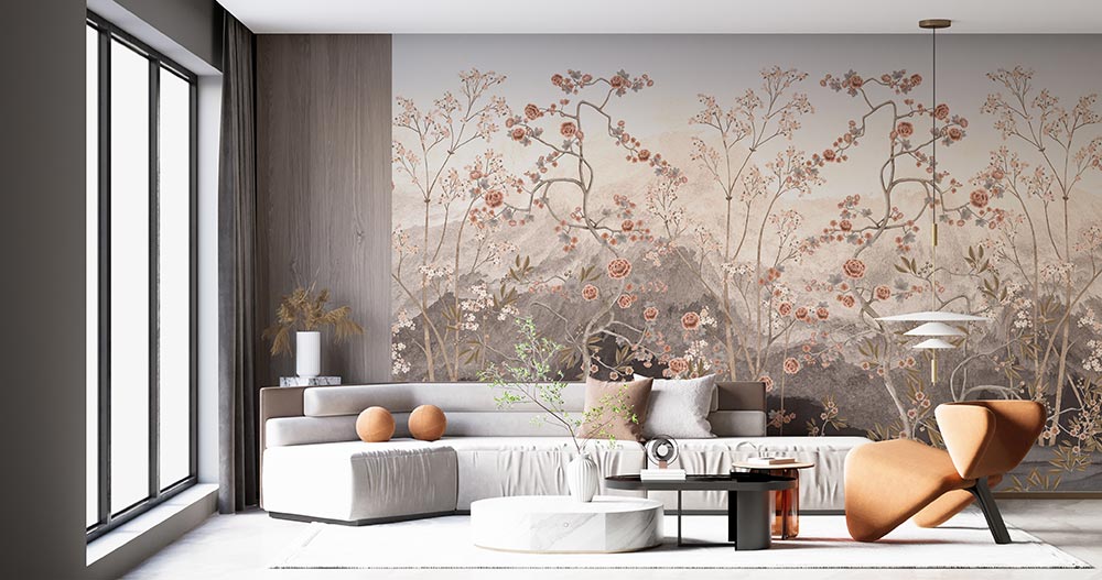 Wall'n Love Zen - Kwiaty piwoni i widok na góry