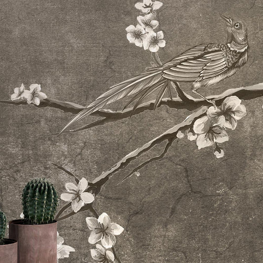 Wall'n Love Zen - Szare kwiaty i ptaki