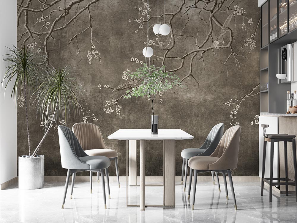 Wall'n Love Zen - Szare kwiaty i ptaki