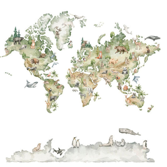 Pama Cute Walls Mural mapa świata ze zwierzętami Decoprint CW6042-1