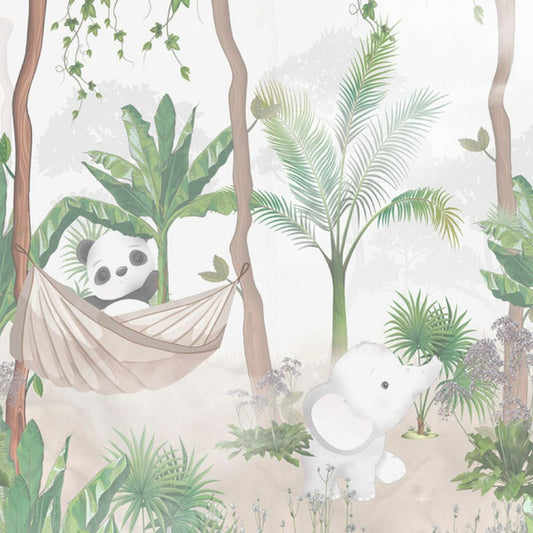 Pama Cute Walls Mural tropikalny z pandą i słonikiem CW6010-1