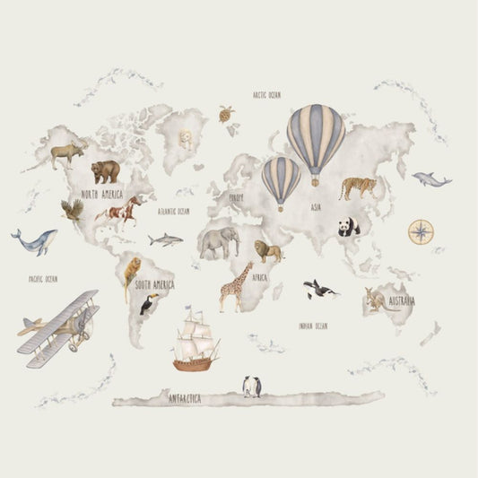 Pama Cute Walls Mural mapa świata i zwierzęta Decoprint CW6118-1