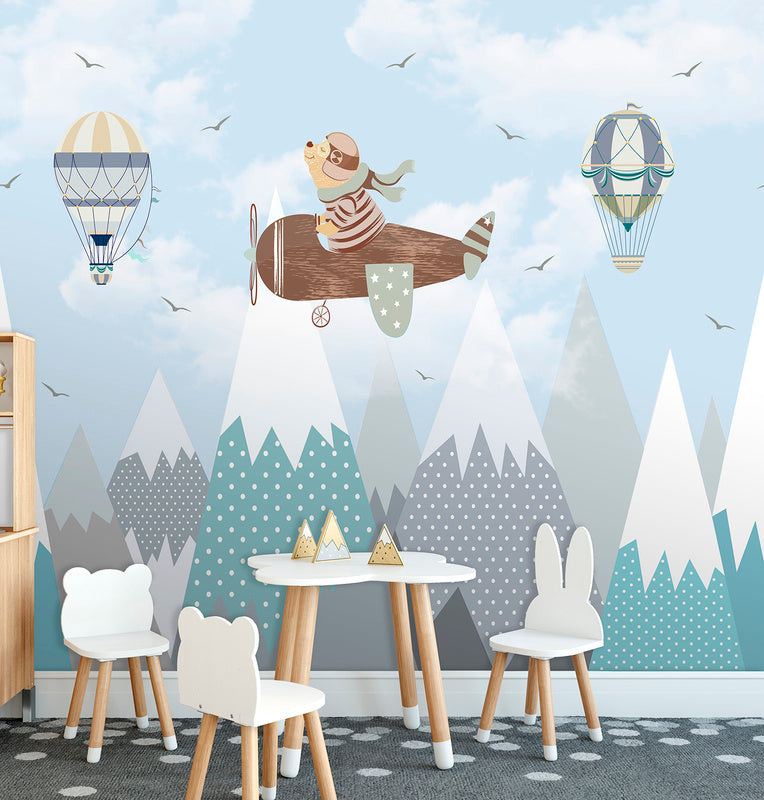 Cute Walls Mural góry, samolot i balony Decoprint CW6001-1