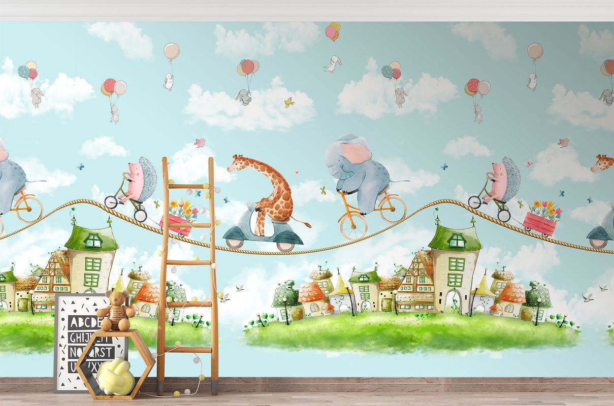Pama Cute Walls Mural zwierzęta na rowerach i skuterach Decoprint CW6039-1