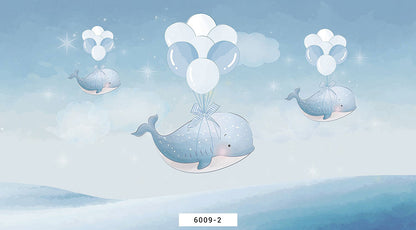 Wall'n Love Little One - Latające wieloryby niebieskie tło