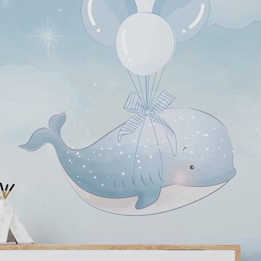 Wall'n Love Little One - Latające wieloryby niebieskie tło