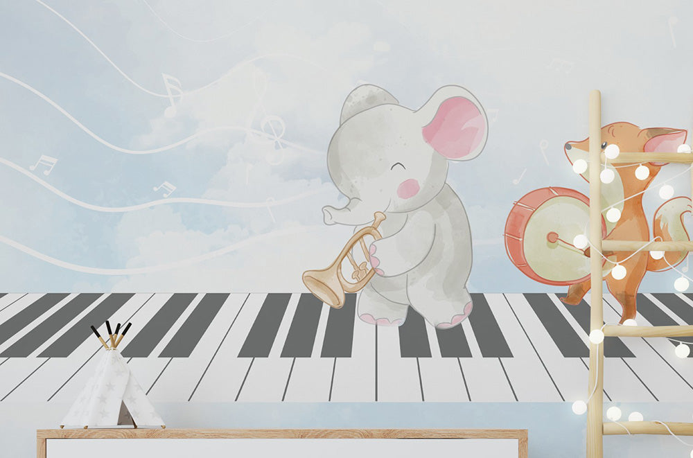 Wall'n Love Little One - Zwierzęta na niebieskim tle fortepianu