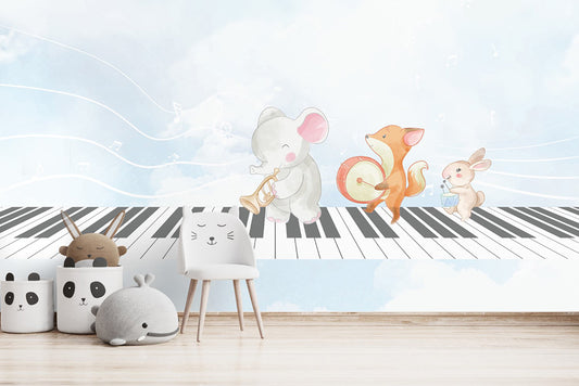 Wall'n Love Little One - Zwierzęta na niebieskim tle fortepianu