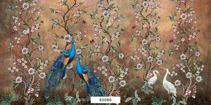 Wall'n Love Fame - Ptaki na brązowym tle z liśćmi i kwiatami