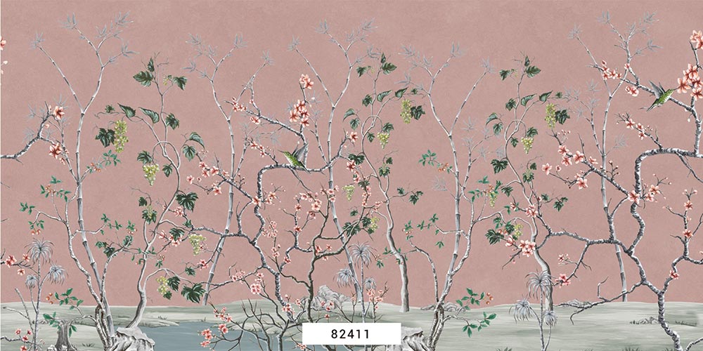 Wall'n Love Zen - Ptaki i kwiaty na różowym tle