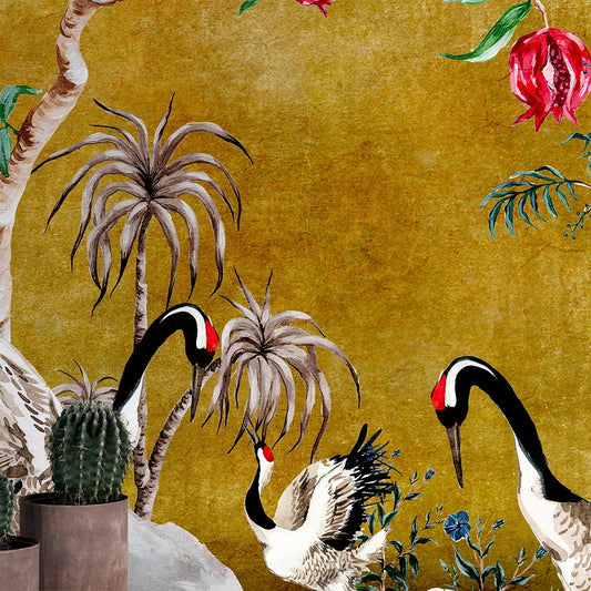 Wall'n Love Zen - Ptaki i gałęzie na złotym tle