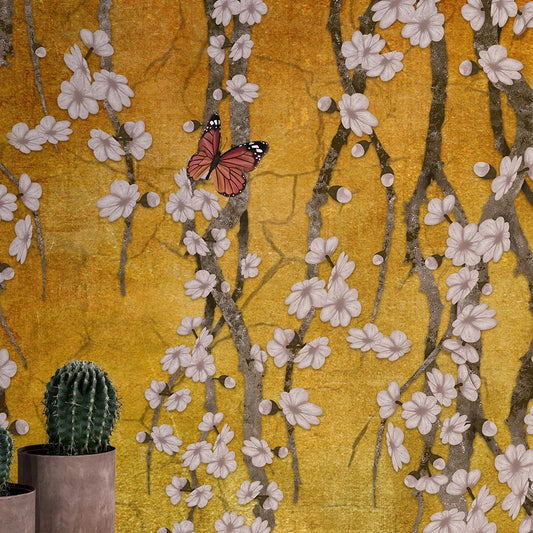 Wall'n Love Zen - Kwiaty i motyle na złotym tle