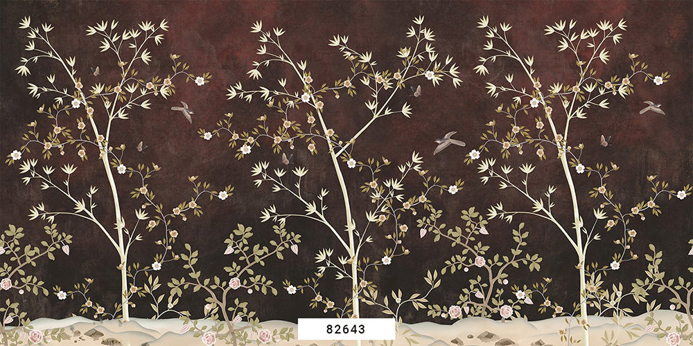 Wall'n Love Zen - Drzewa i ptaki na brązowym tle