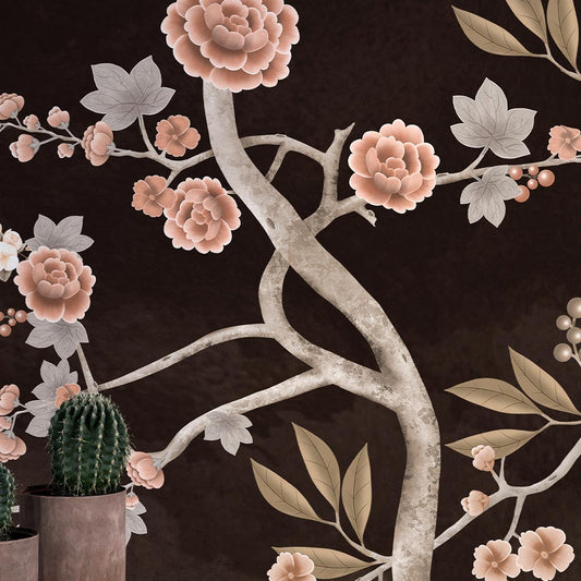 Wall'n Love Zen - Kwiaty i drzewa na brązowym tle