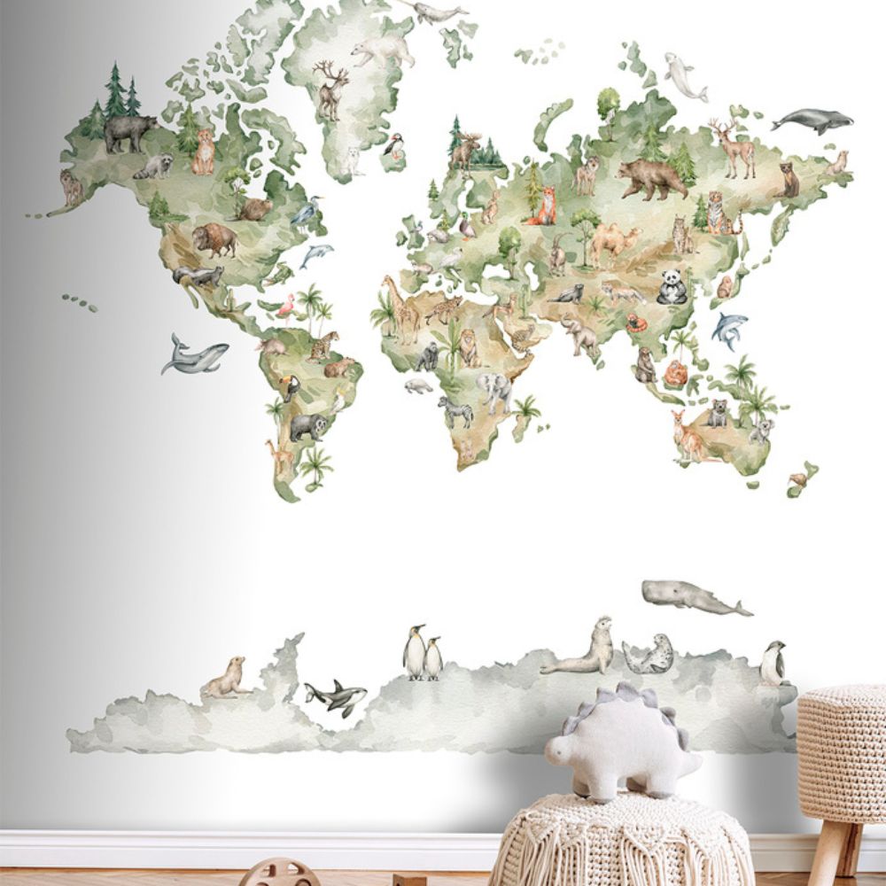 Pama Cute Walls Mural mapa świata ze zwierzętami Decoprint CW6042-1